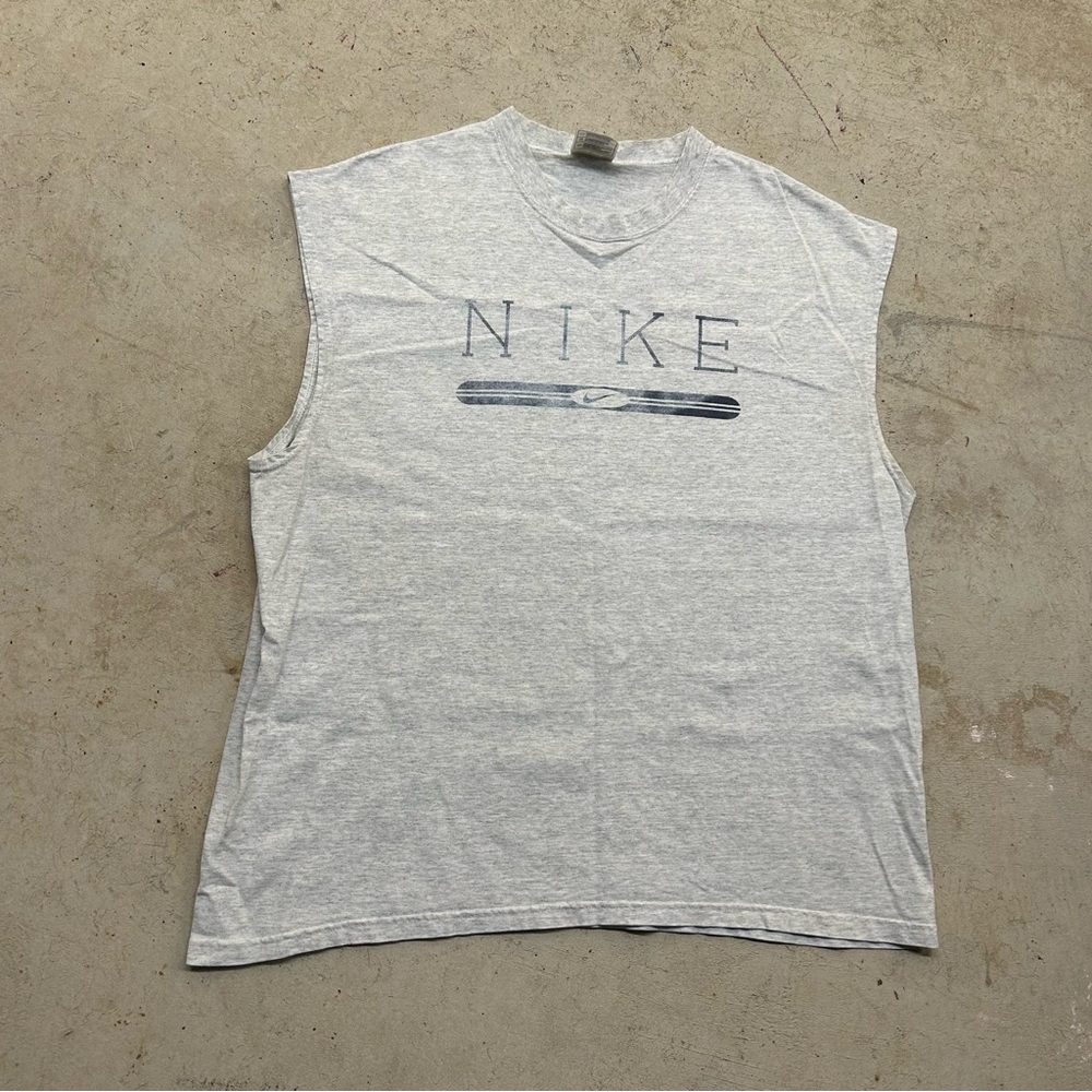 Vintage 90s Nike Logo Graphic Sleeveless T-shirt Men’s XL Gray USA Crew Neck